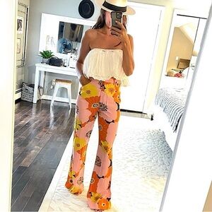 ZARA FLARED FLORAL PRINTED PANTS Small NWT